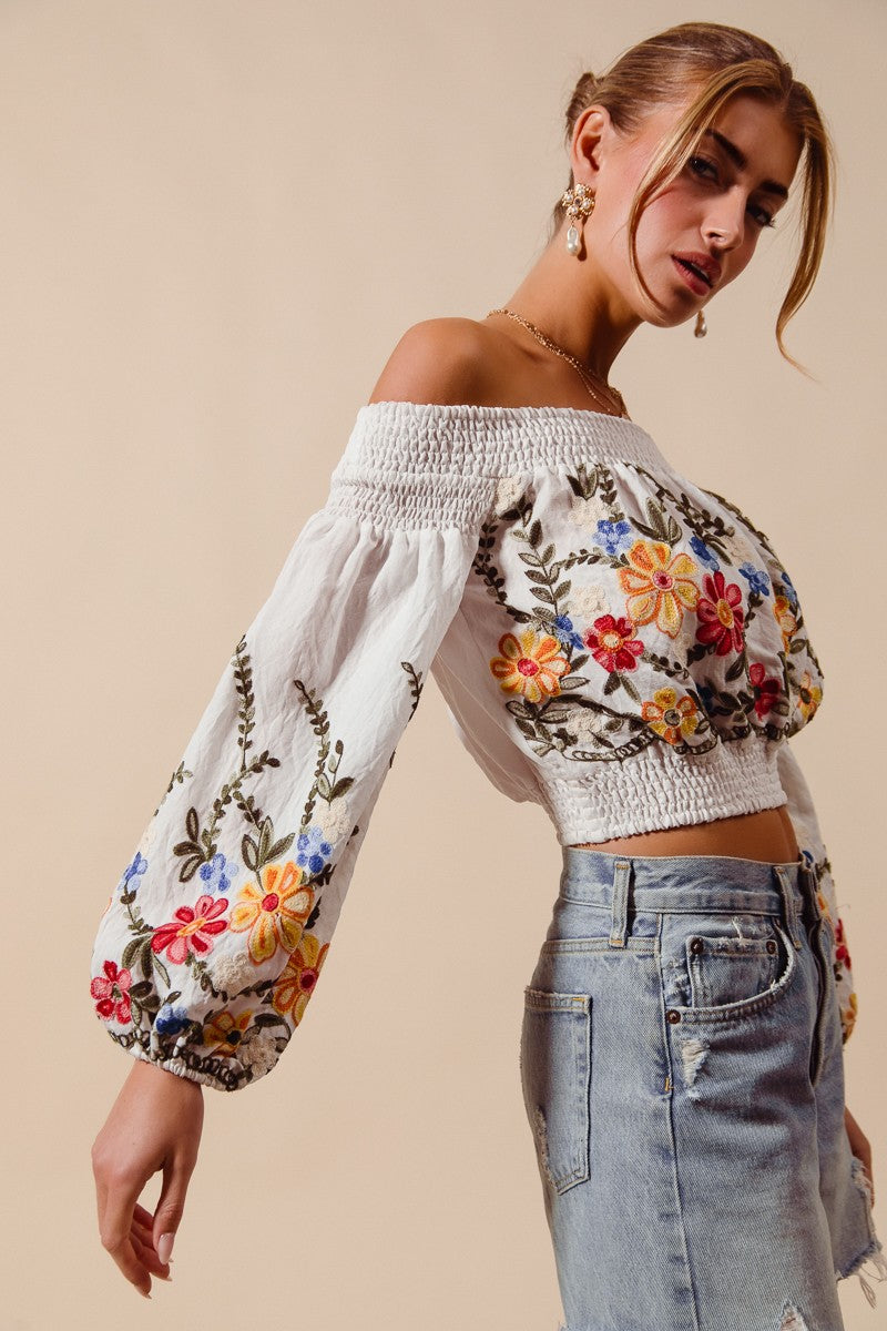 Embroidered Floral Crop Top