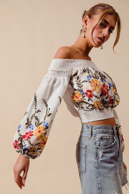 Embroidered Floral Crop Top