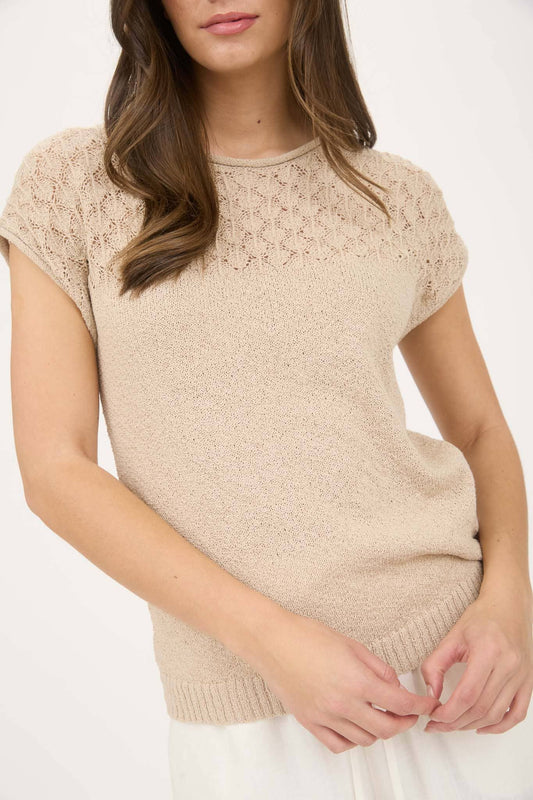 Eyelet Yolk Sweater Knit Top