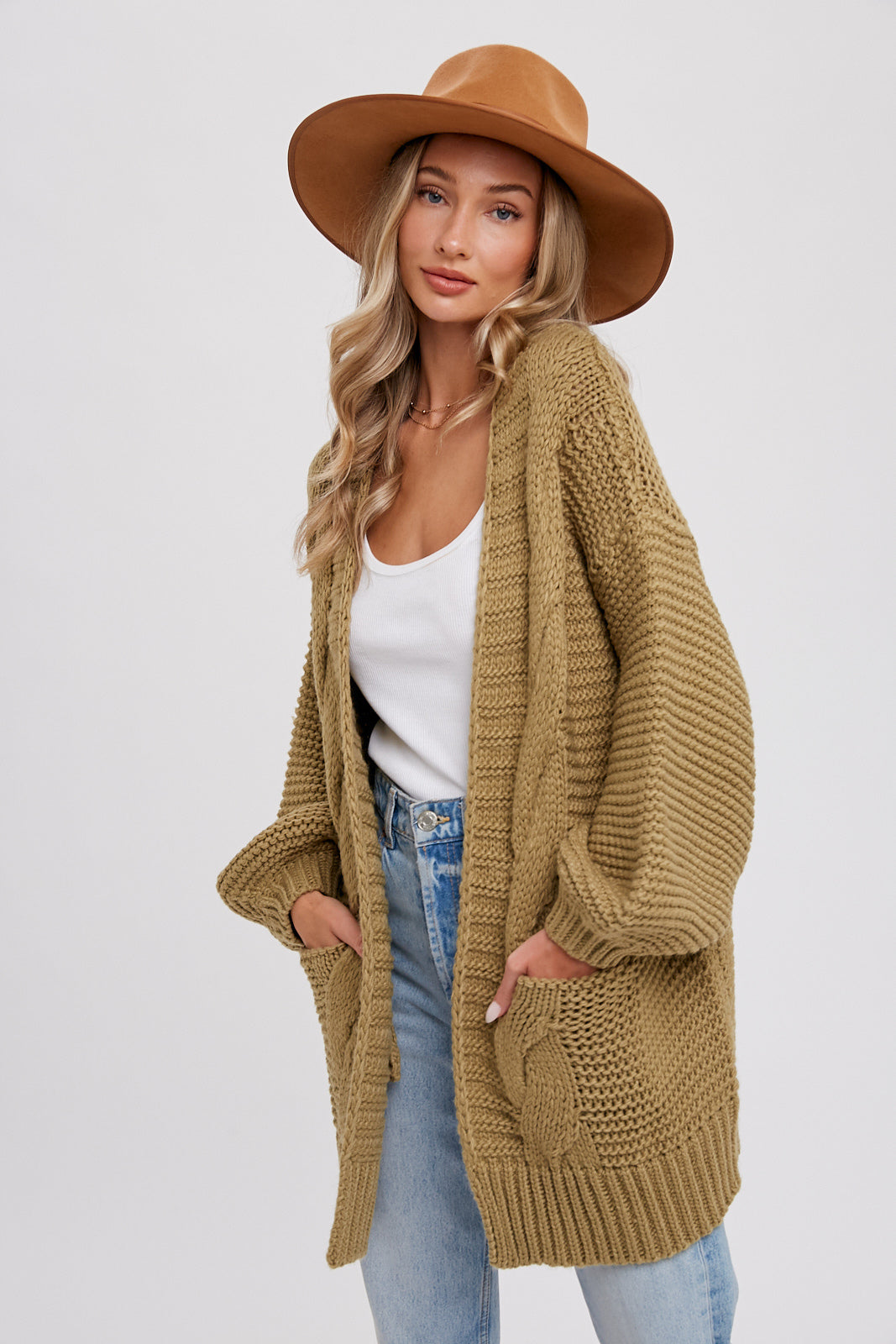 Chunky Cable Lantern Sleeve Cardigan