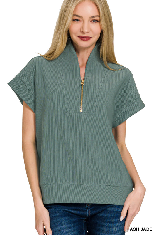 Ribbed Half Zip Top