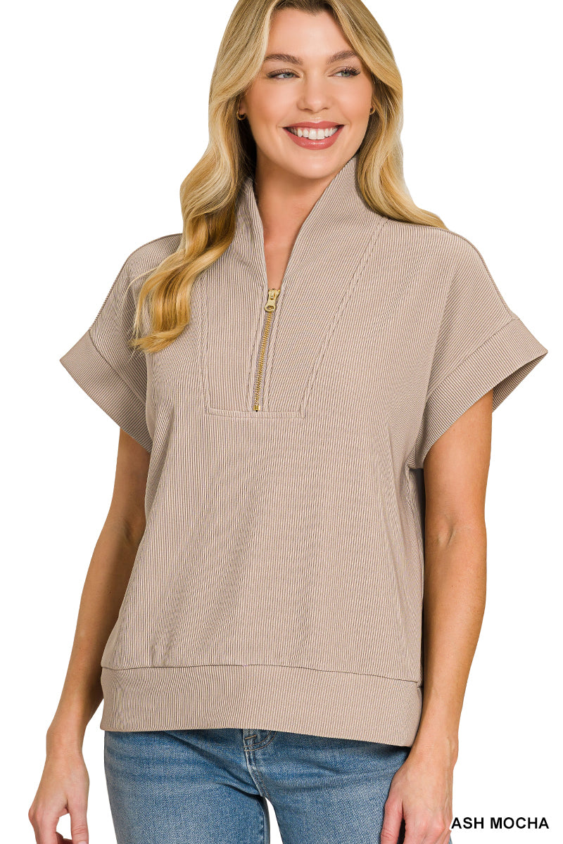 Ribbed Half Zip Top
