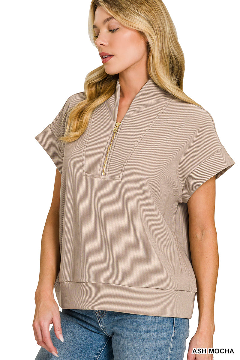 Ribbed Half Zip Top