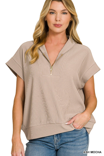Ribbed Half Zip Top