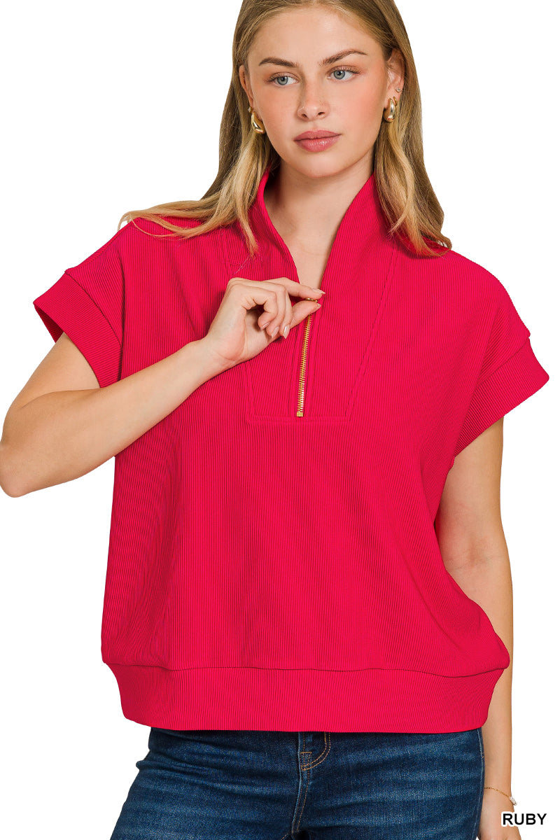 Ribbed Half Zip Top