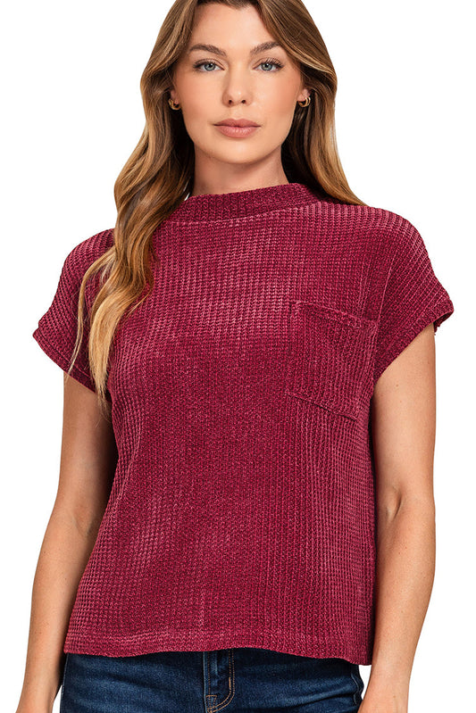Chenille Waffle Short Sleeve Sweater