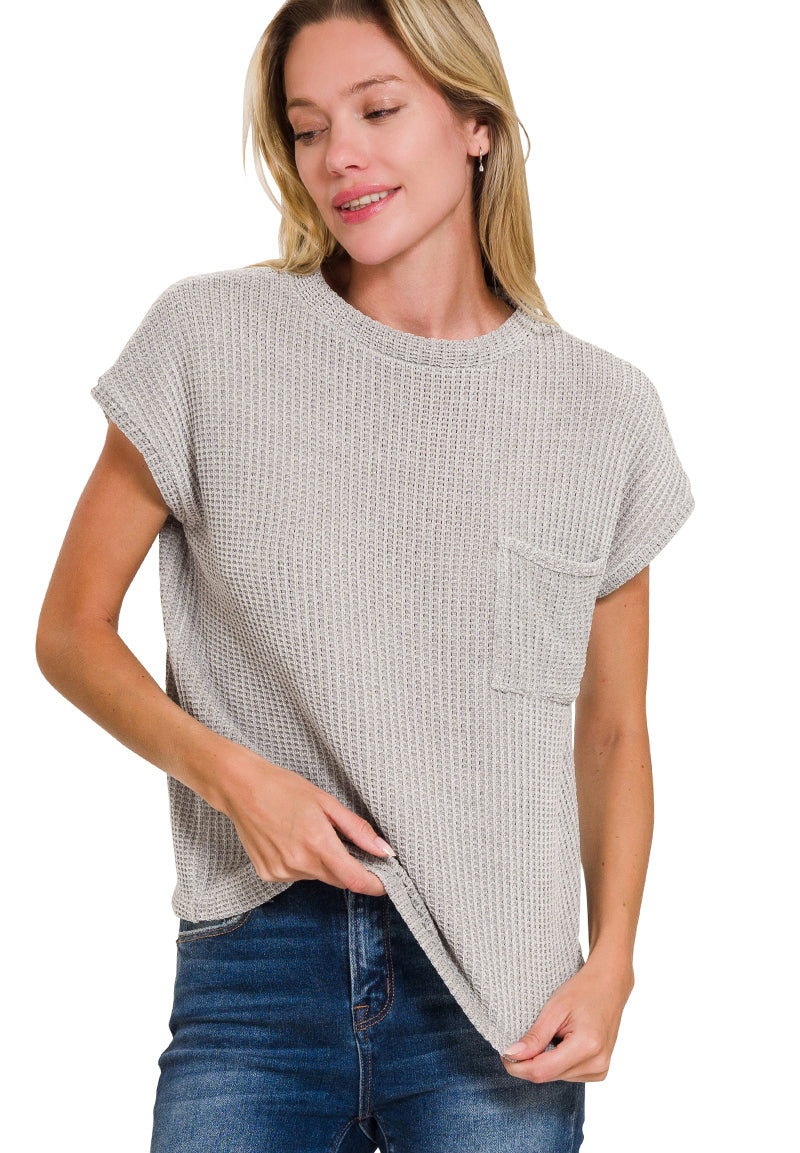 Chenille Waffle Short Sleeve Sweater