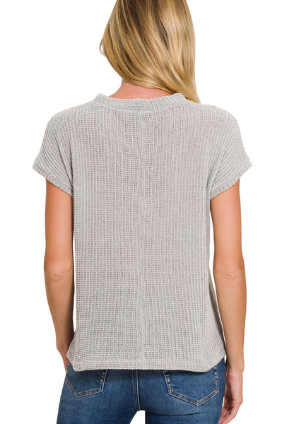 Chenille Waffle Short Sleeve Sweater
