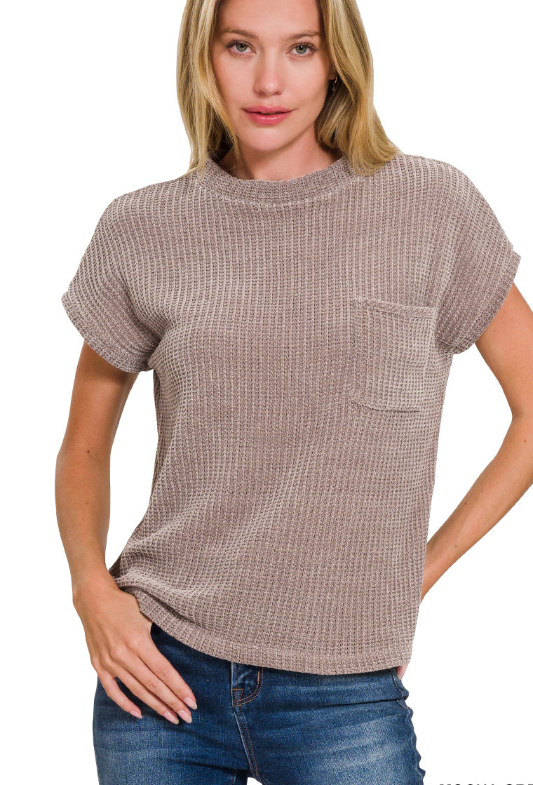 Chenille Waffle Short Sleeve Sweater