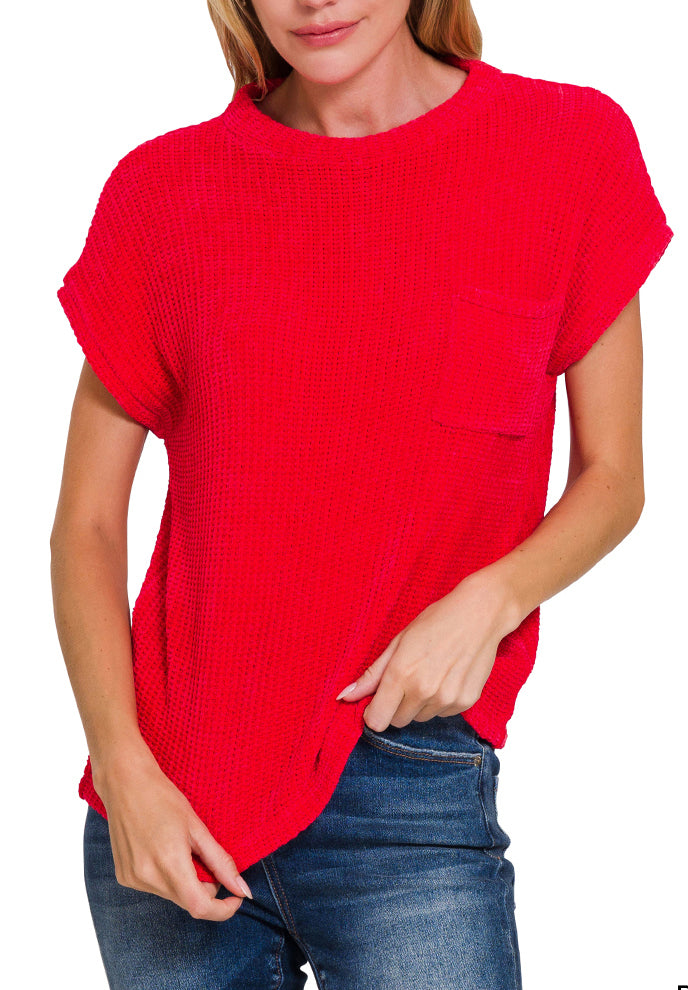 Chenille Waffle Short Sleeve Sweater