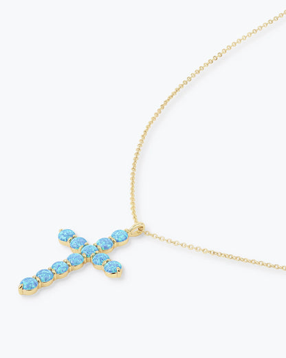 Oh She Fancy Blue Opal Cross Pendant