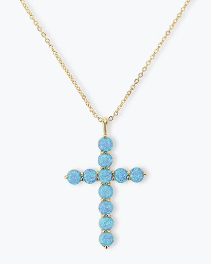 Oh She Fancy Blue Opal Cross Pendant