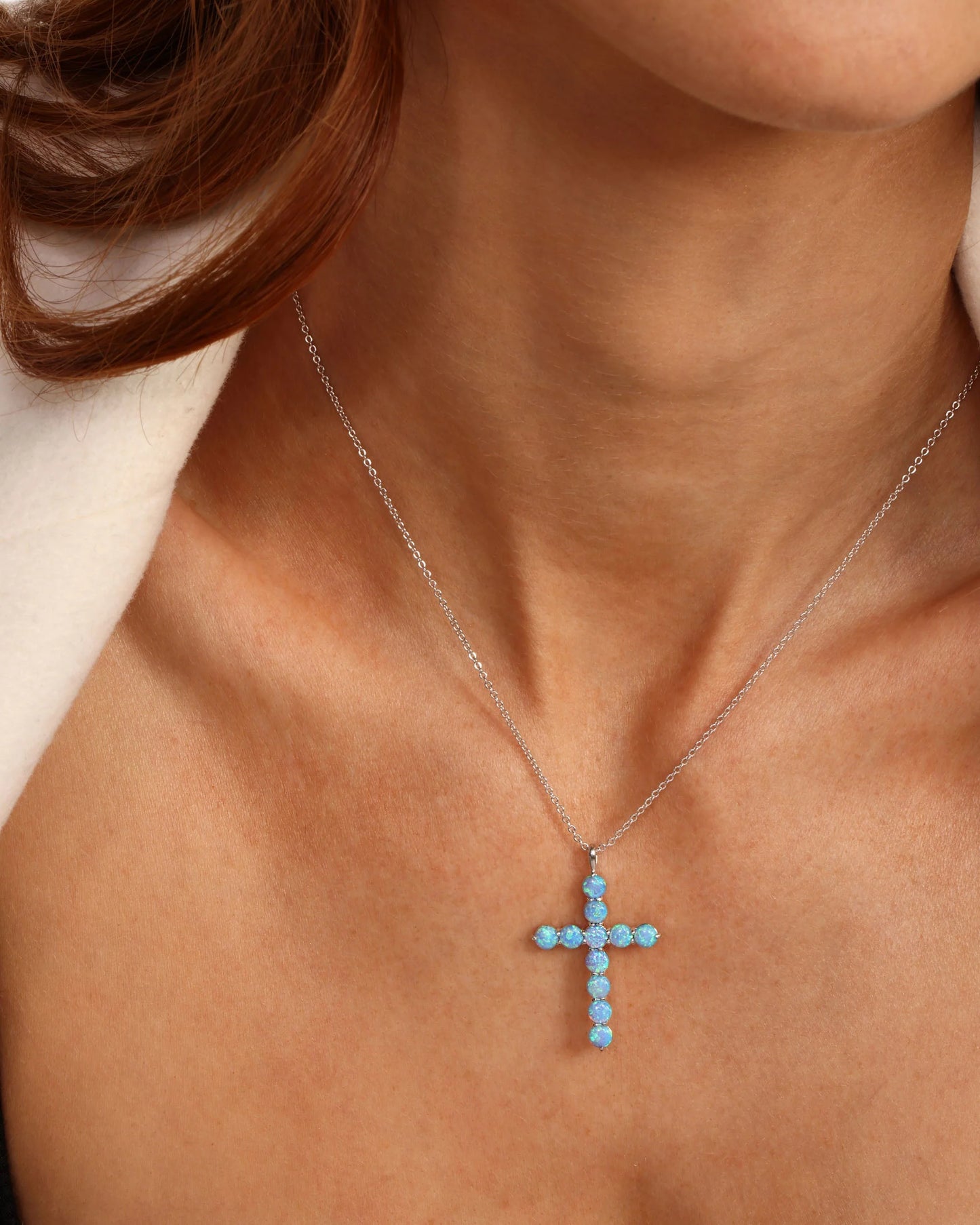Oh She Fancy Blue Opal Cross Pendant