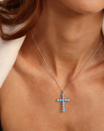 Oh She Fancy Blue Opal Cross Pendant