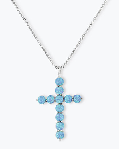 Oh She Fancy Blue Opal Cross Pendant