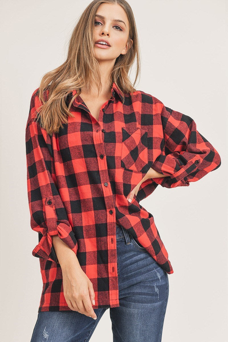 Oversized Flannel Shirt with Pockets