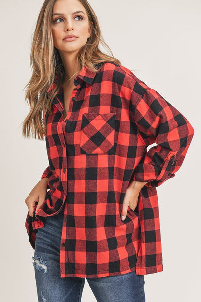 Oversized Flannel Shirt with Pockets