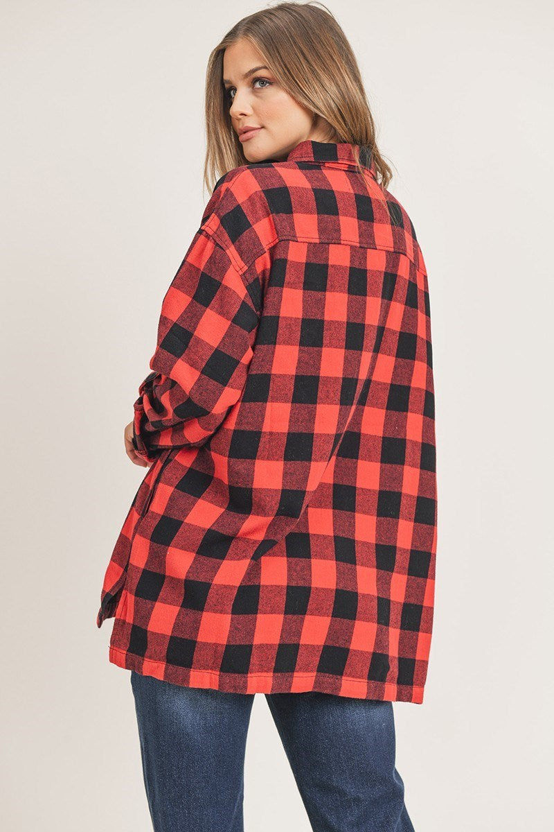 Oversized Flannel Shirt with Pockets