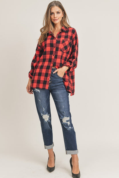 Oversized Flannel Shirt with Pockets