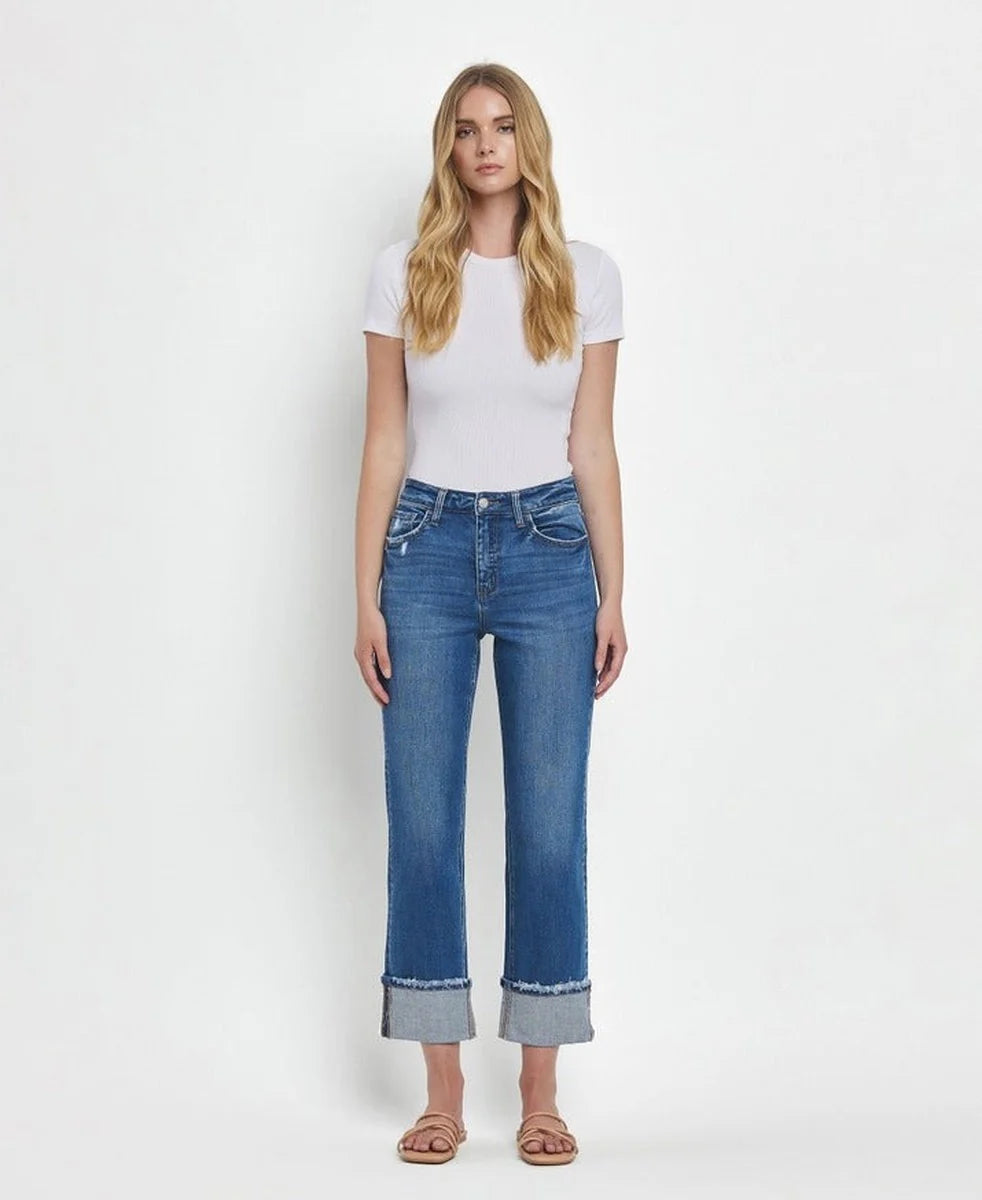 Vervet High Rise Cuffed Straight Jeans