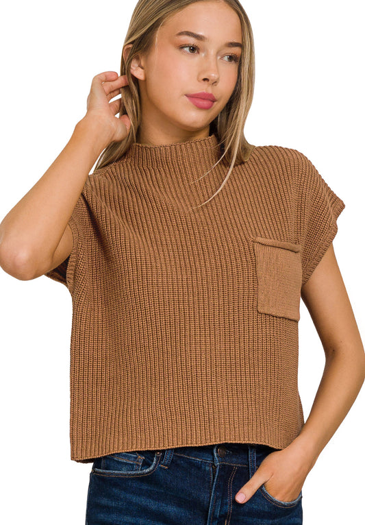 Mock Neck Short Sleeve Cropped Sweater