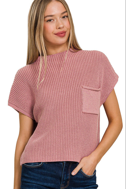 Mock Neck Short Sleeve Cropped Sweater