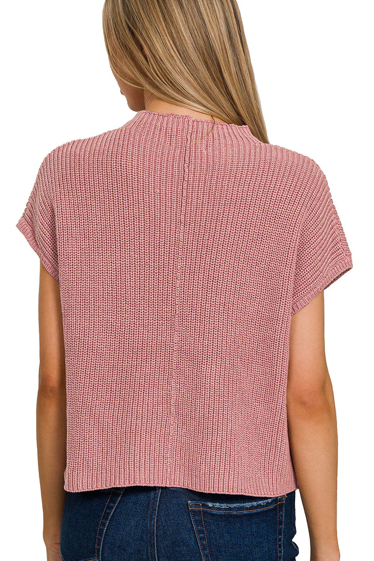 Mock Neck Short Sleeve Cropped Sweater