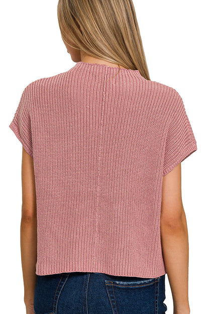 Mock Neck Short Sleeve Cropped Sweater