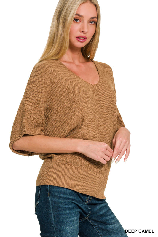 V-Neck Short Sleeve Dolman Sweater