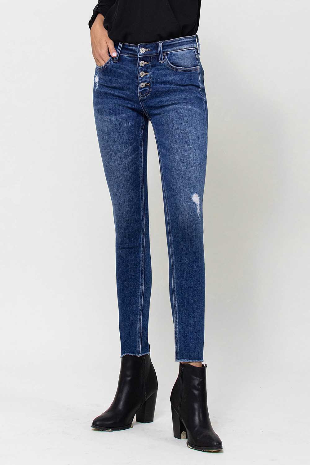 Vervet Mid Rise Button Fly Skinny Jeans