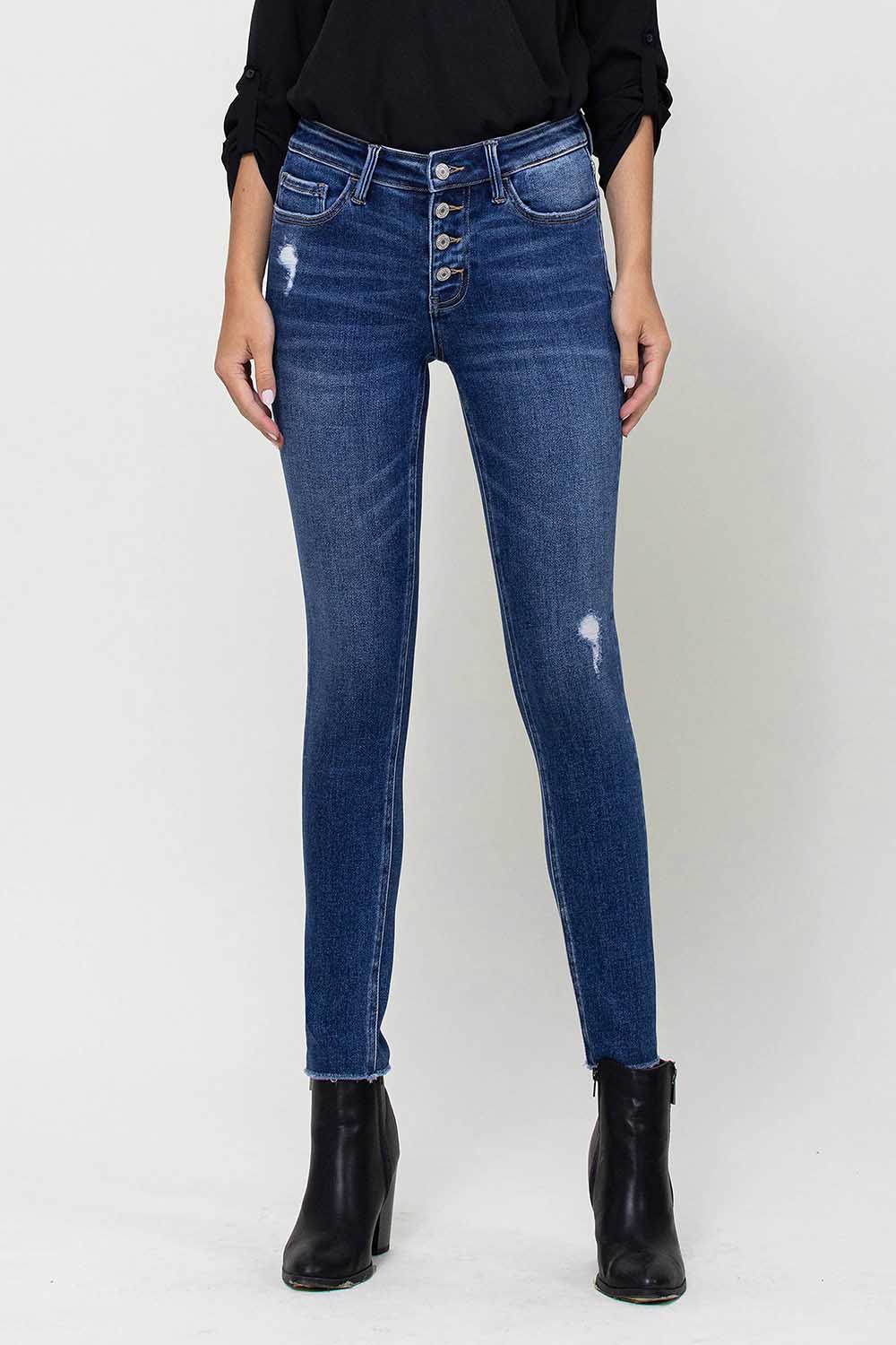 Vervet Mid Rise Button Fly Skinny Jeans