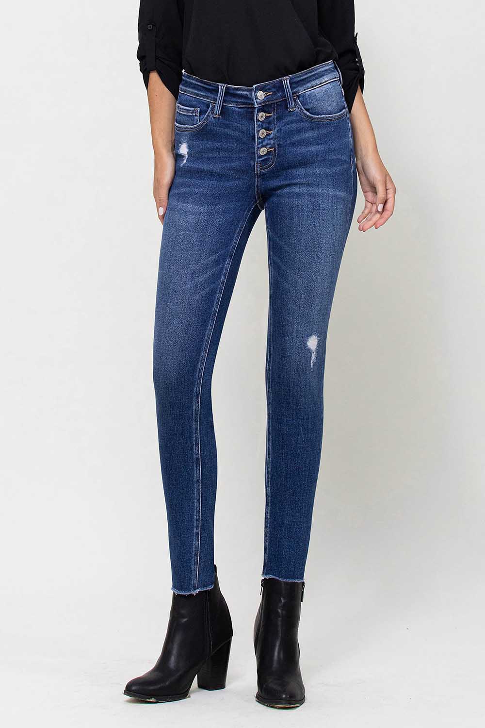 Vervet Mid Rise Button Fly Skinny Jeans