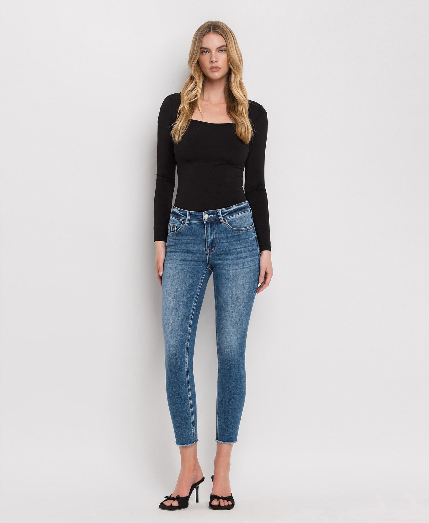 Vervet | Amber Mid Rise Raw Hem Crop Skinny Jeans