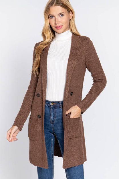 Notched Collar Sweater Jacket