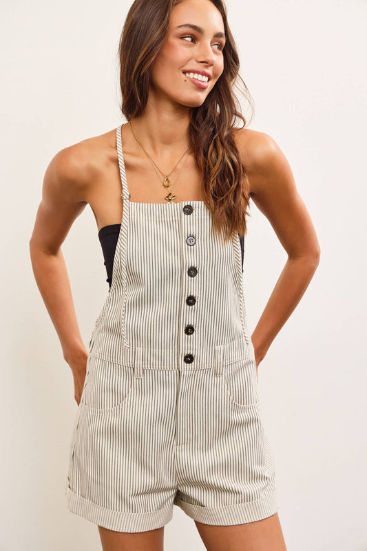 Button Closure Striped Romper