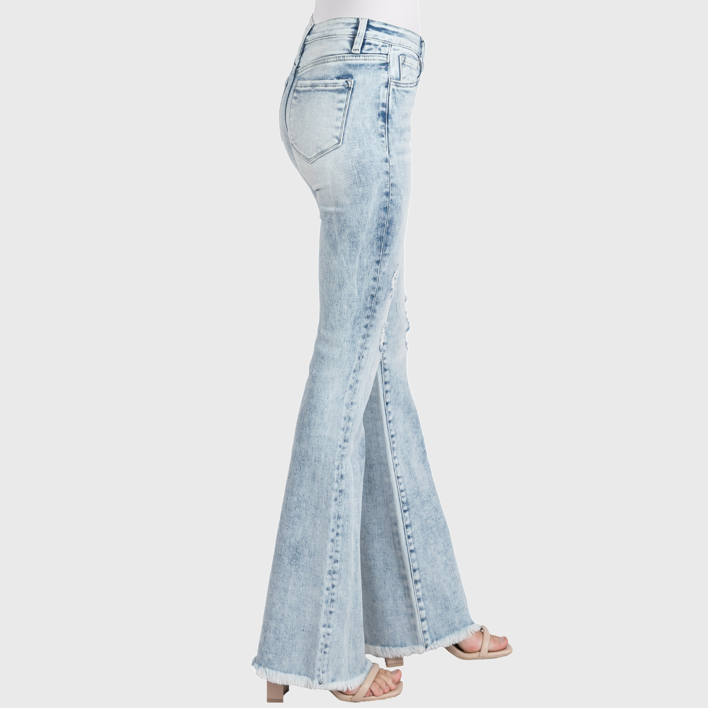 Petra153 | (Petite) Distressed Mid Rise Stretch Flare Jeans