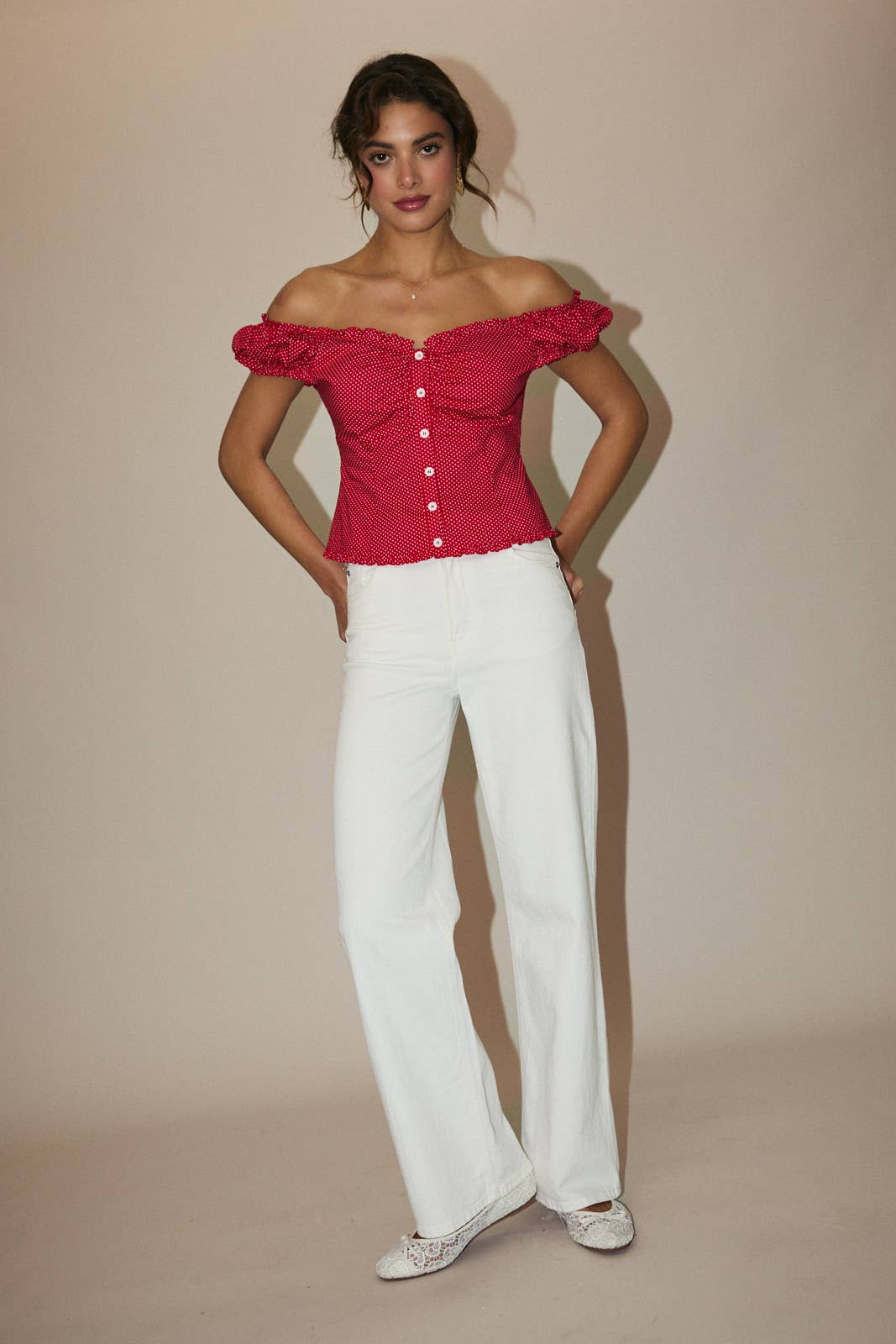 Off Shoulder Polka Dot Top