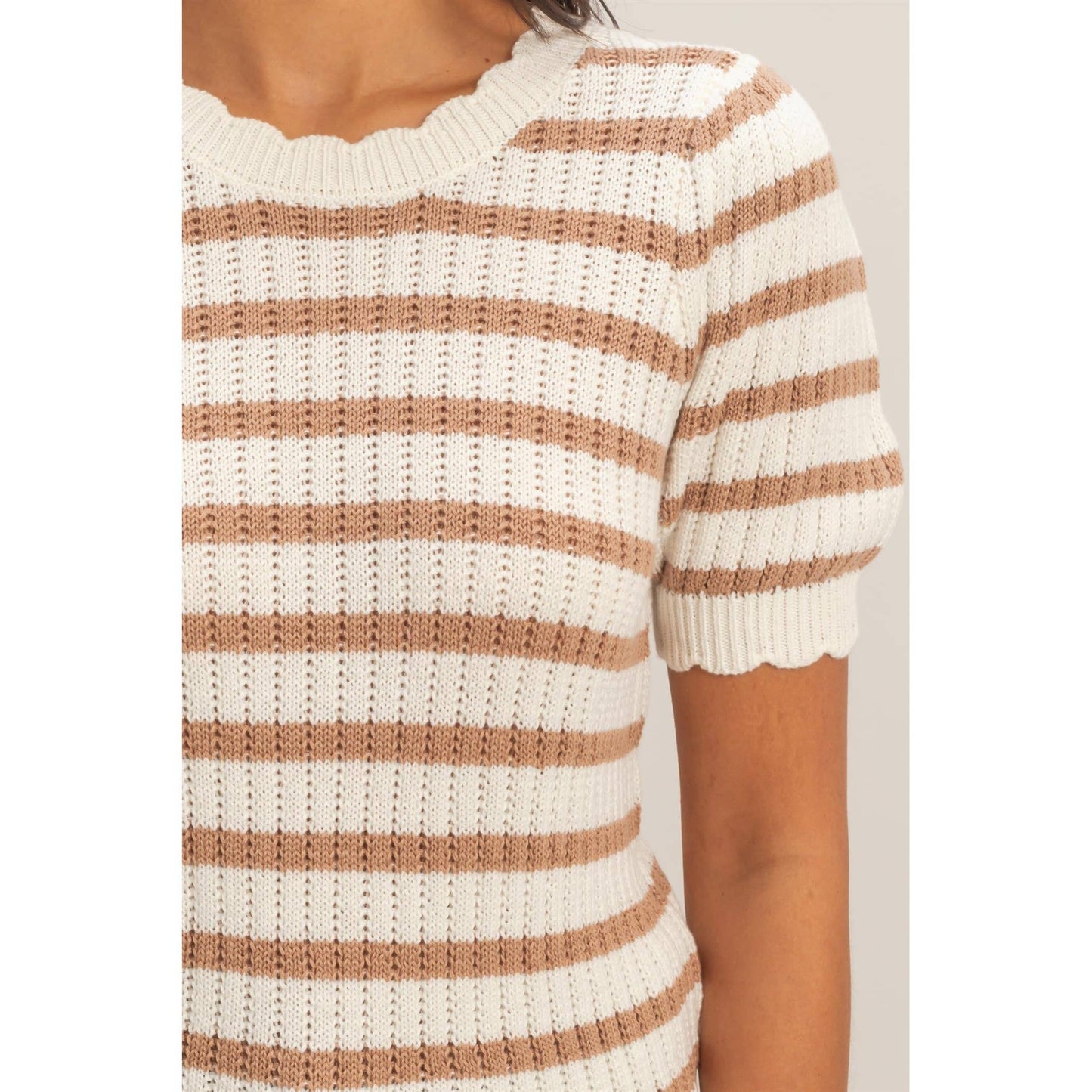 Striped Scallop Edge Knit Top