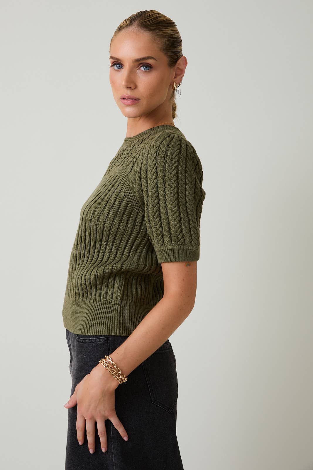 Puff Sleeve Cable Knit Sweater