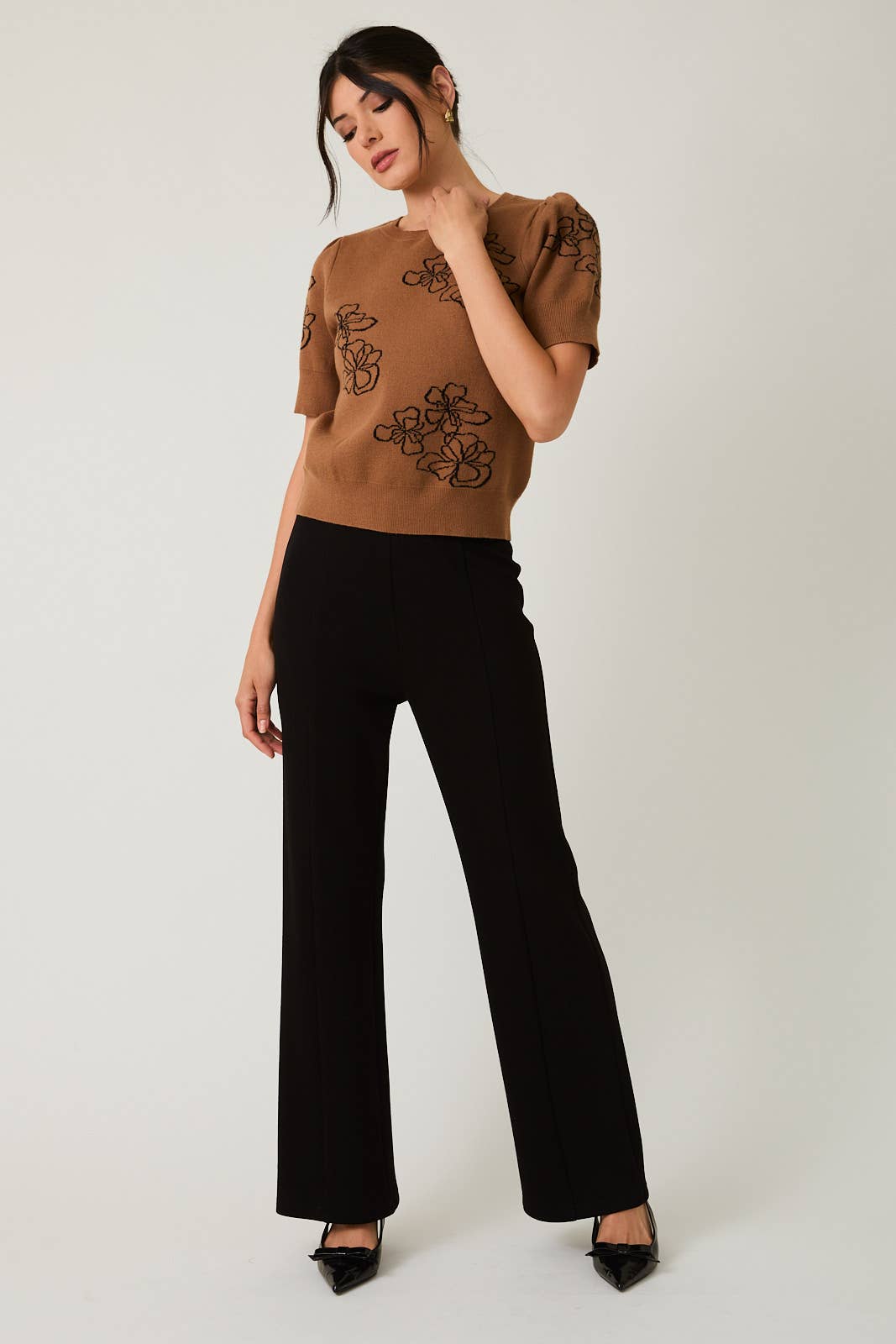 Puff Half Flower Sleeve Sweater