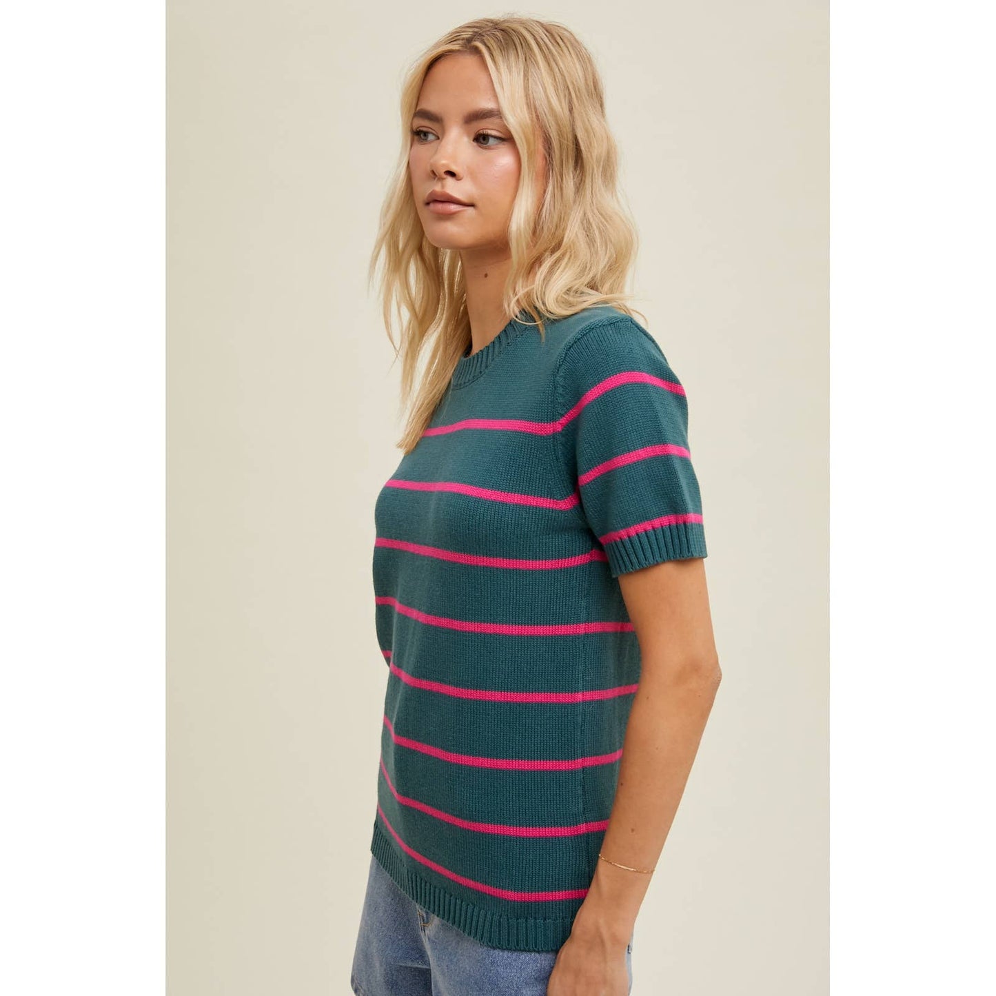 Stripe Short Sleeve Sweater