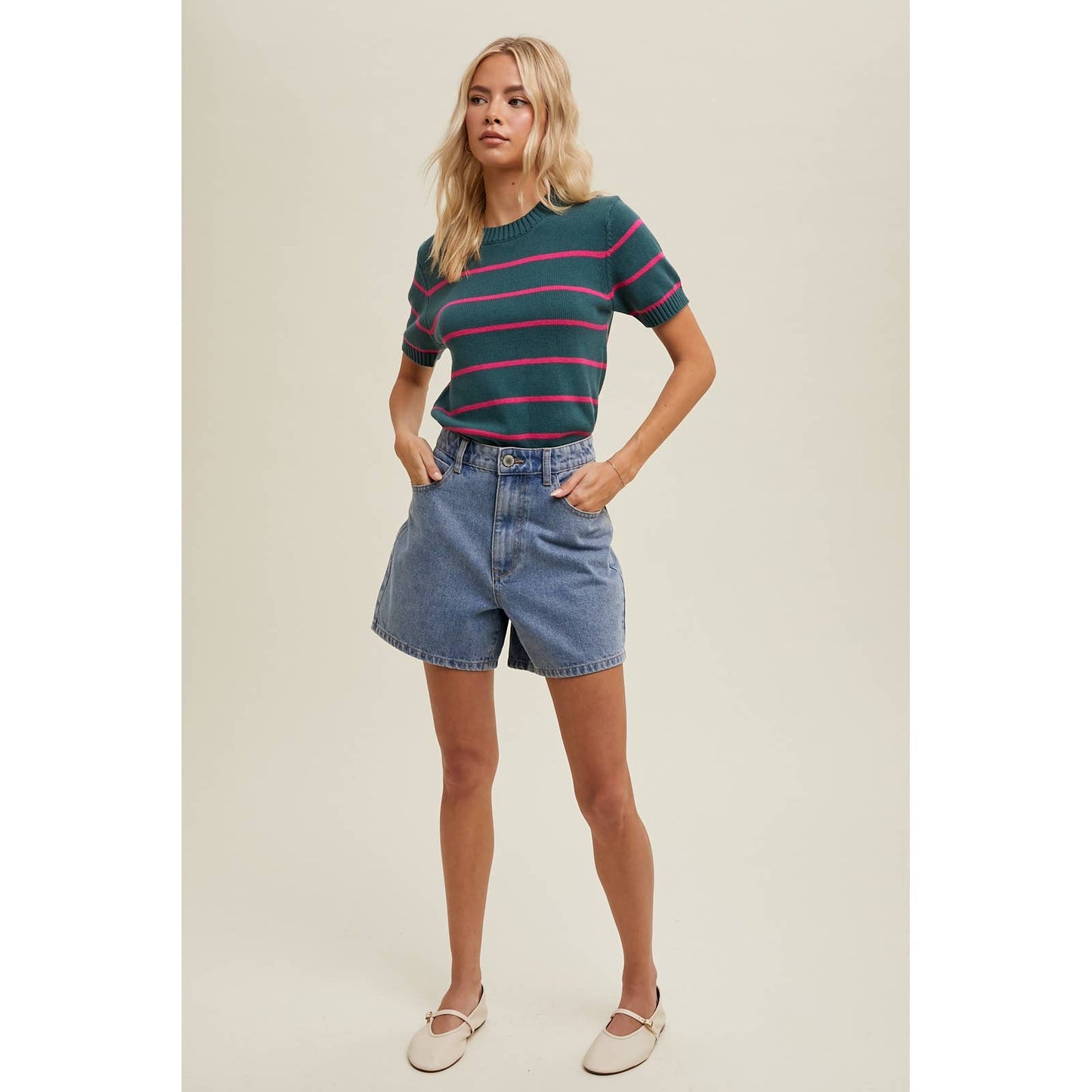 Stripe Short Sleeve Sweater