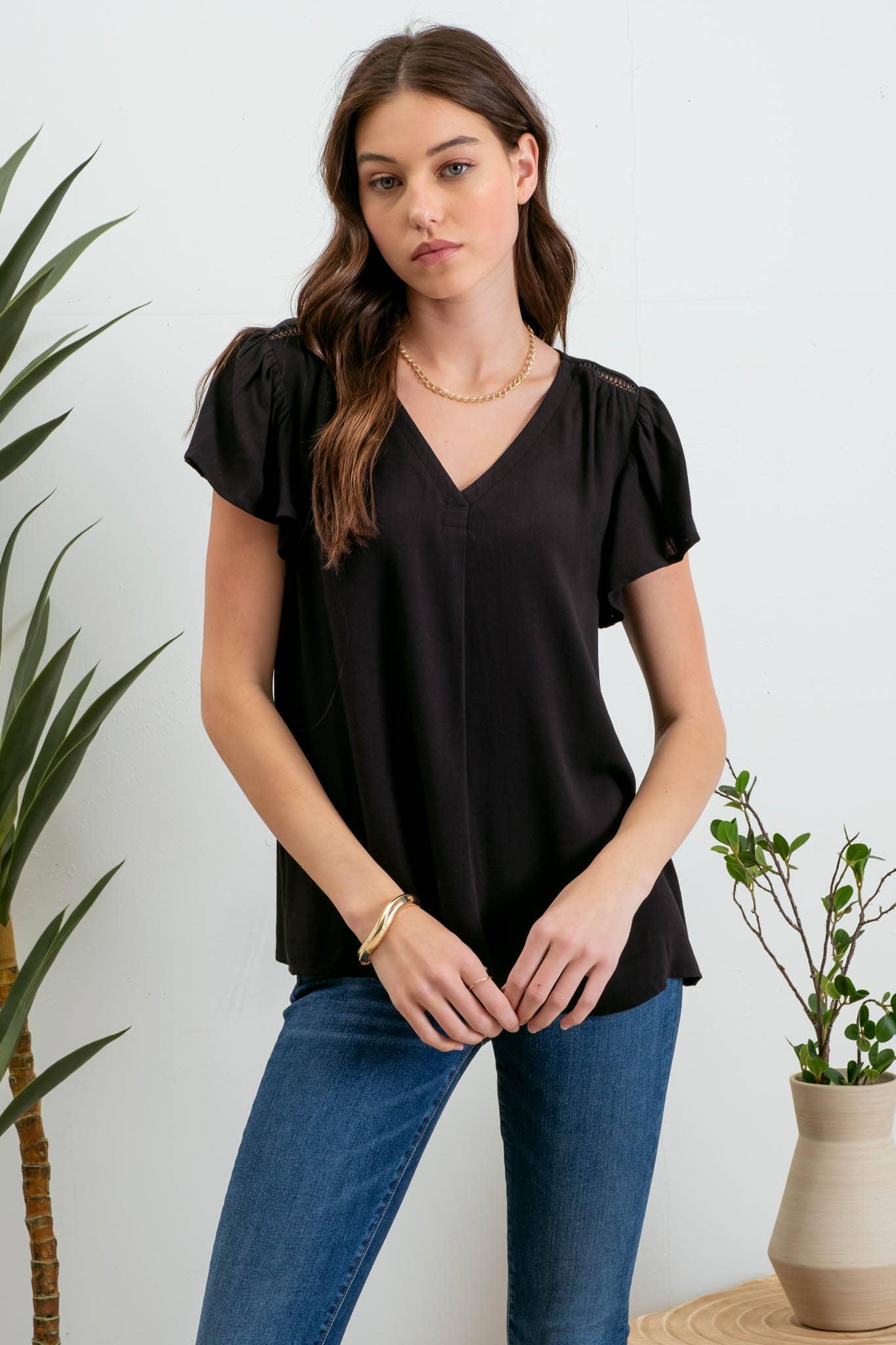 V-neck Ruffle Sleeve Top