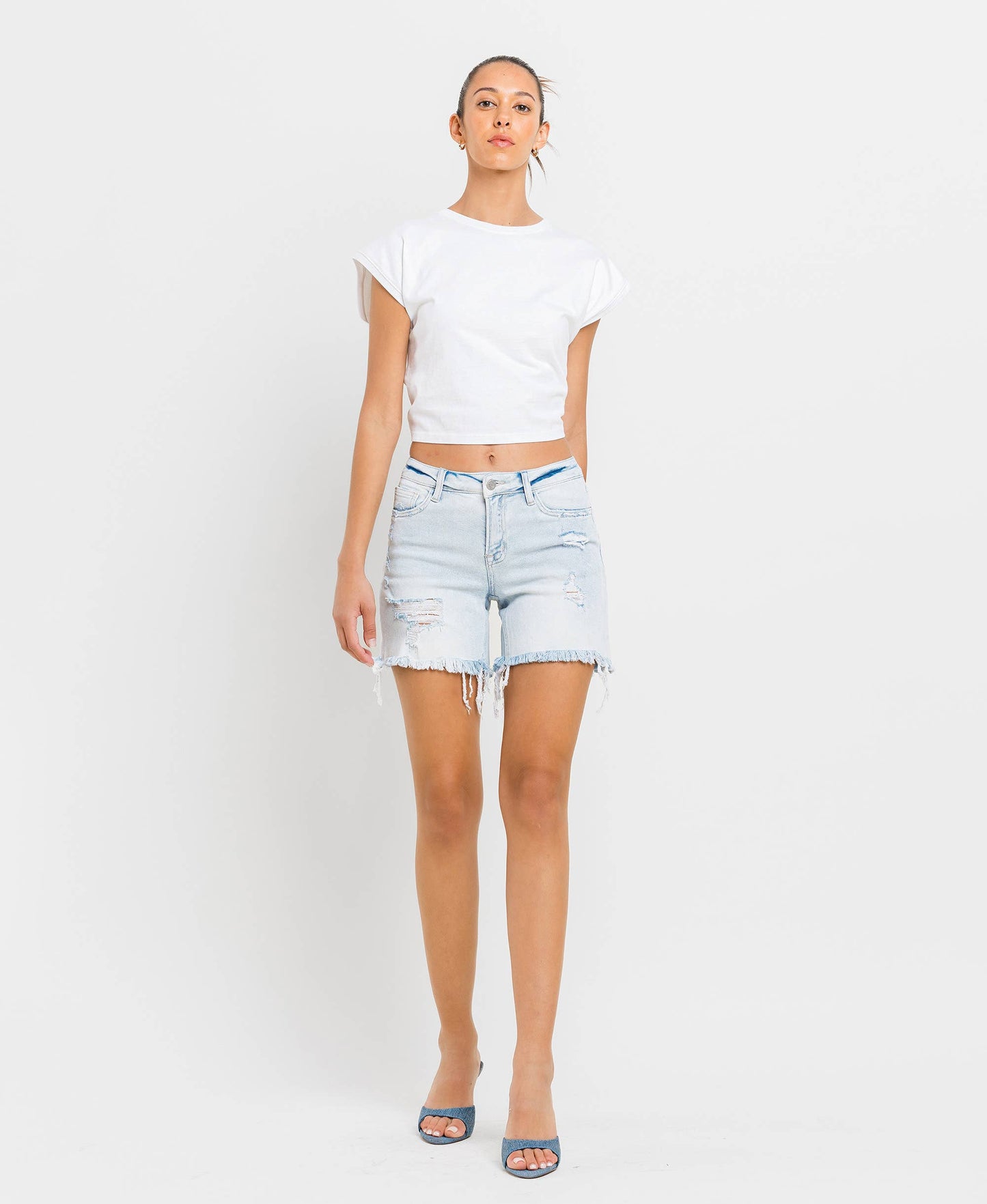 Vervet | Mid Rise Distressed Stretch Shorts