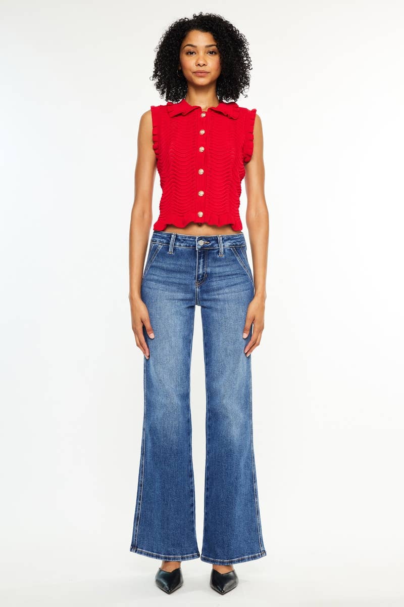 KanCan | Petite Mid Rise Wide Flare Jean