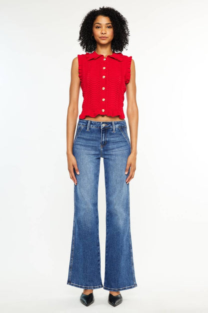 KanCan | Petite Mid Rise Wide Flare Jean