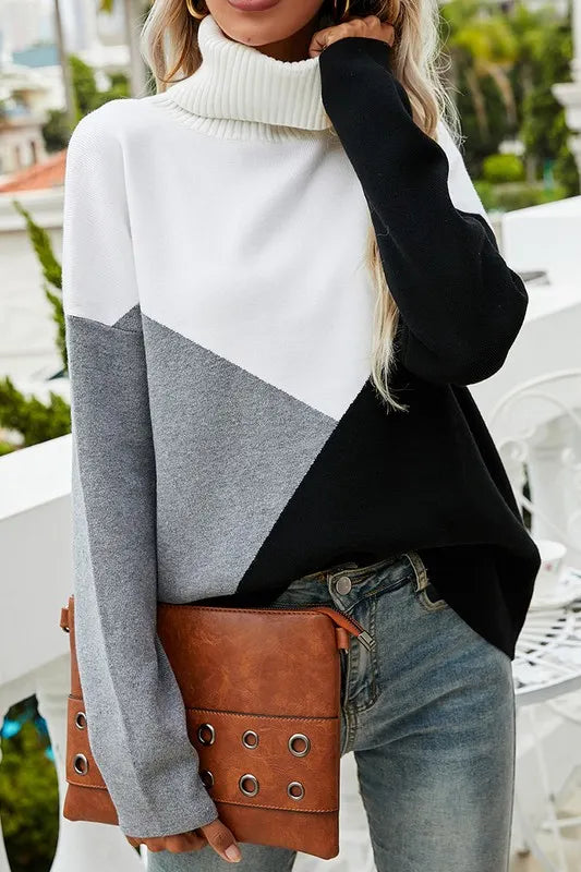 Color Block Turtleneck Sweater