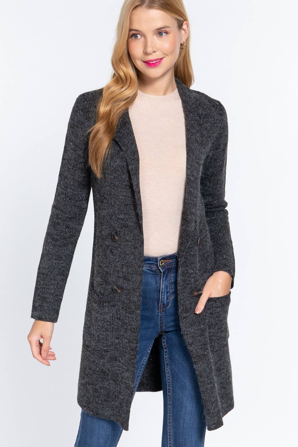 Notched Collar Sweater Jacket