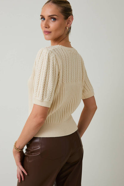 Puff Sleeve Cable Knit Sweater