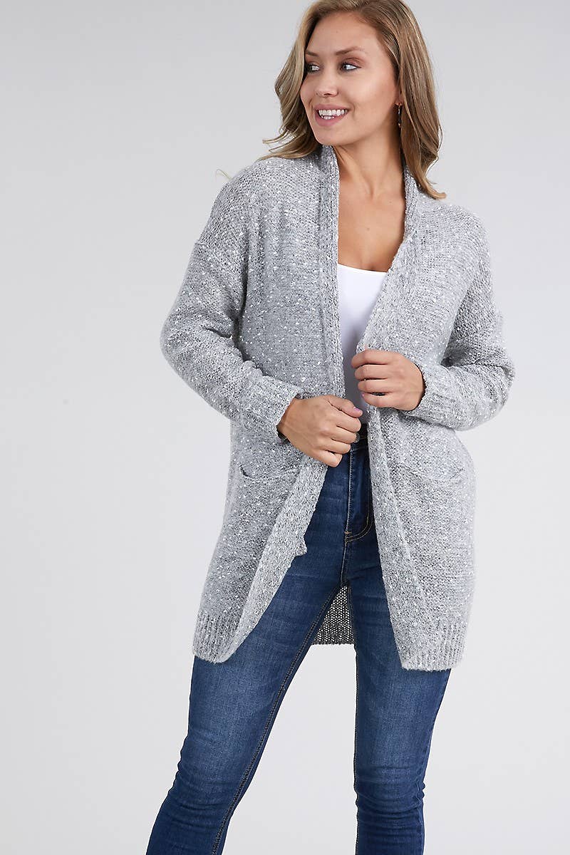 Marled Cuffed Sleeve Cardigan